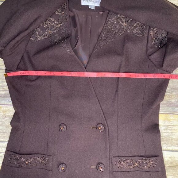 VINTAGE John Meyer 100% Wool Tailored Brown Beaded Evening Blazer Womens size 10 - Picture 7 of 12